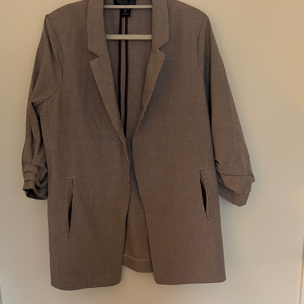 Rachel Zoe Black and White Houndstooth Open-Front blazer